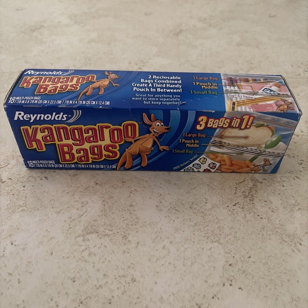 Reynolds Kangaroo Bags 3in1 Reclosable Storage Multi-Pouch 18ct Stickers 2005